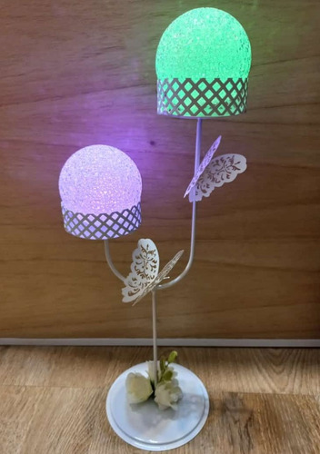 Centro De Mesa Luz Multicolor Con Mariposas Y Flores