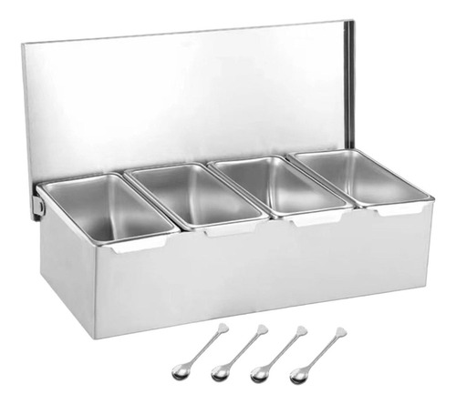Caja De Condimentos De Acero Inoxidable, Caja De 4 Rejillas