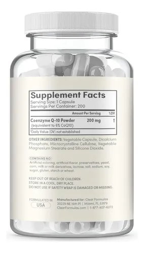 Suplemento Clear Formulas Coq10 200 Mg 200 Cápsulas