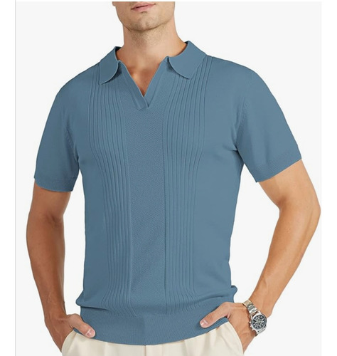 Camiseta Polo Hombre Cuello V De Punto Vintage, Golf Jersey 