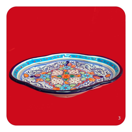 Imagen 2 de 2 de Charola Pavera Mediana De Talavera Poblana Colores M3 Chr