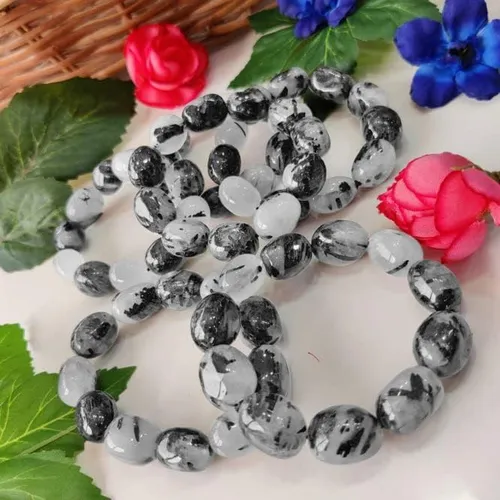 Pulsera Dce De Cuarzo Rutilado Negro Arrugado, Curación Fina