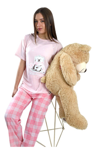 Pijama Mujer Polera Manga Corta Y Pantalón Diseño Oso Polar