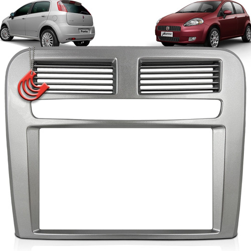 Imagem 1 de 9 de Moldura Painel 2 Din Multimidia Dvd Mp5 Fiat Punto 2008 2009 2010 2011 2012 - Prata