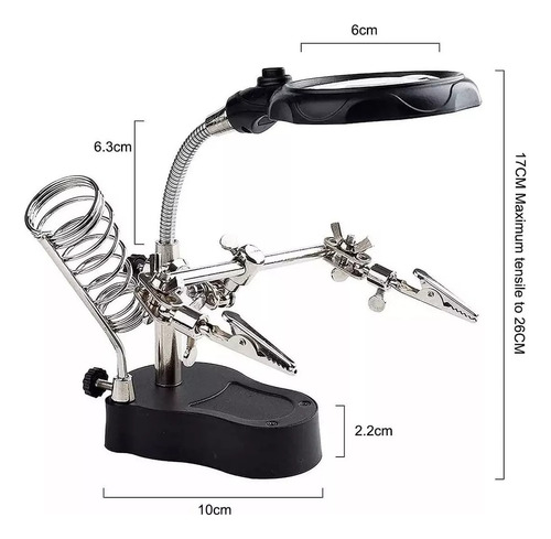 Lupa Con Led Pinza Base Para Cautín Reparacion Electrónicos