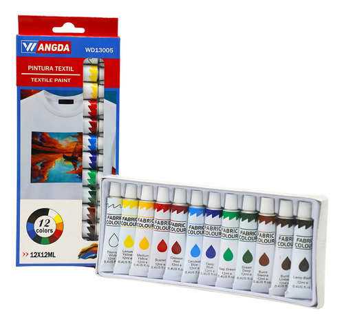 3 Pack De Pintura Textil Para Ropa Con 12 Tubos De 12ml 