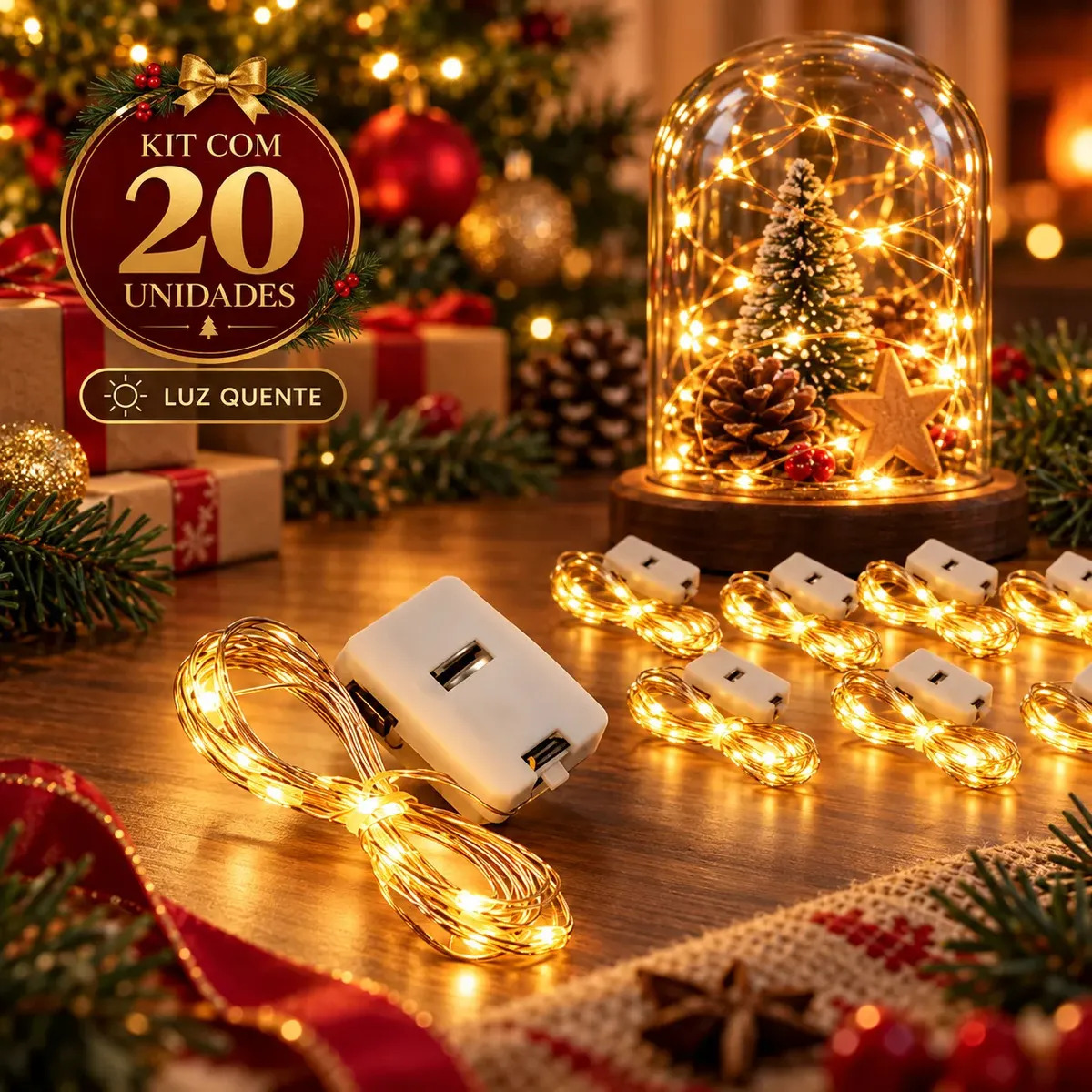 Kit 20 Fio De Fada Rolha Pisca Pisca Árvore De Natal Decoração Mesa Posta Cordão Luz Iluminação Casamento Festas Artesanato Luzes De Fada Led 2m 20 Leds Luz Branco Quente - 20 Unidades