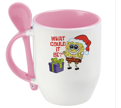 Taza De Cucharita Rosa De Bob Esponja Navidad