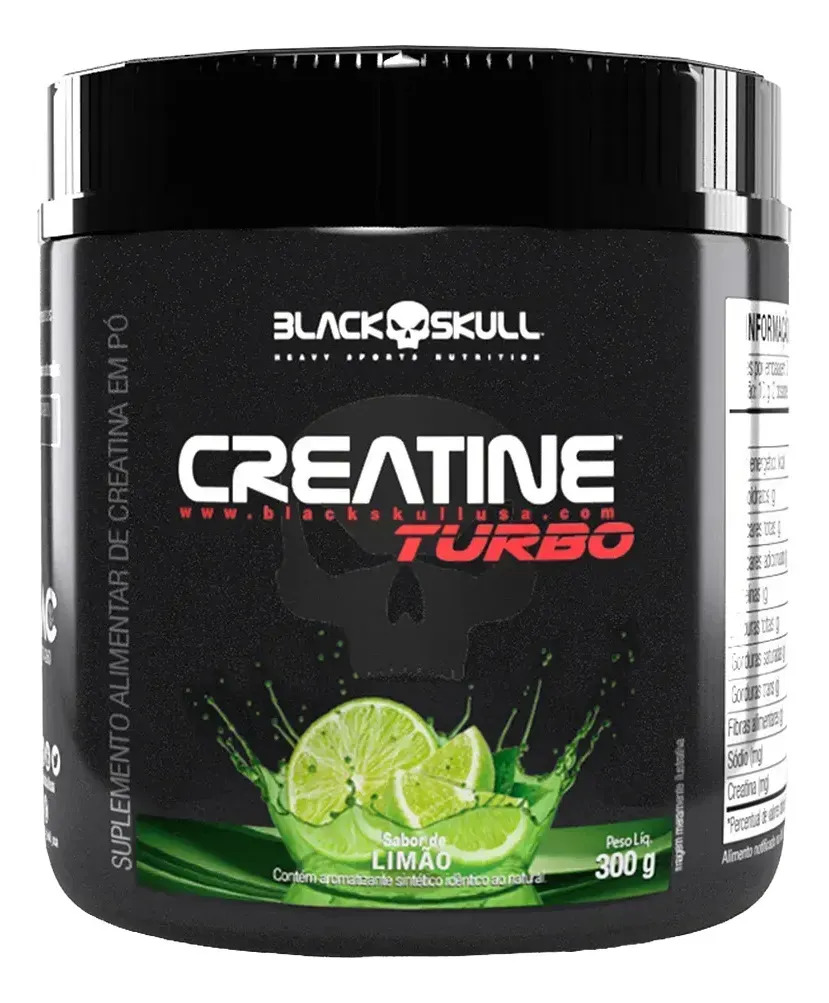 Suplemento em Pó Creatine Turbo Creatina Sabor Limão 300g Black Skull