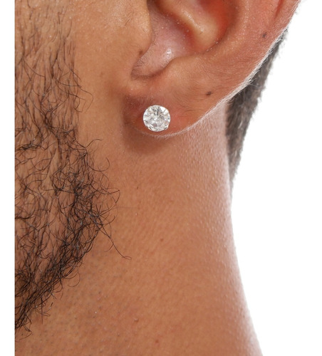 Brinco Masculino Solitário De Zirconia 6mm Prata De Lei 925 