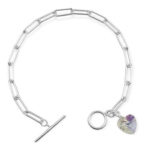 Pulsera De Plata 925 Con Dije Tipo Swarovski Corazón