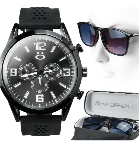 Kit Relógio Masculino Spaceman Preto + Óculos