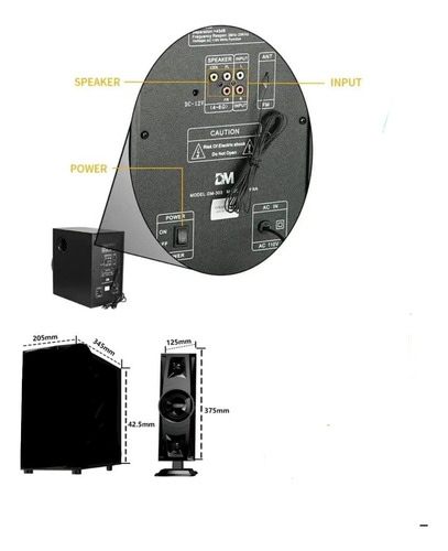 Sistema De Audio 3.1 Con Luz Radio Fm Bluetooth Sonido 3d Negro