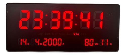 Reloj Led Digital Calendario De Pared Grande 46 X 22 Cm New Estructura Negro Fondo Negro