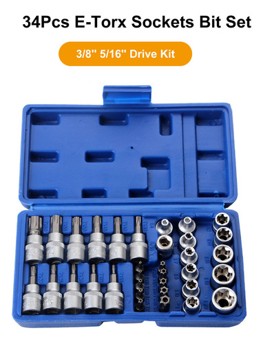 Juego De 34pzs Puntas E-torx 3/8'' 5/16'' Para Llave Socket