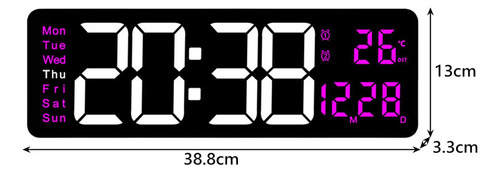 . Reloj De Pared Digital, Luz Nocturna Colorida, Control