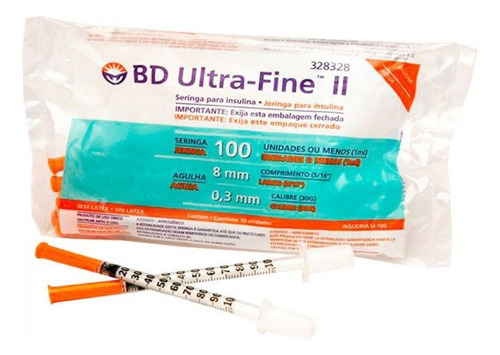 Bd Ultra Fine Jeringa De Insulina 1ml Aguja 30 G 8mm 100u