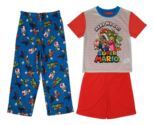 Super Mario Conjunto De Pijama De Jersey De 3 Piezas Para Ni