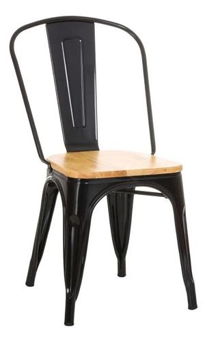 Silla Tolix Negro Mate Con Asiento De Madera Estructura Metálica Minimalista Exterior Interior Comoda Ergonomica Resistente Kingshouse