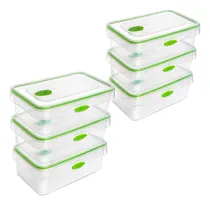 Comprar Combo 6 Recipientes Herméticos para Cocina, 1000 ml, Color Verde, Apto para Microondas, Sistema Push con Válvula, Portacomida Duradero, Chef Master.