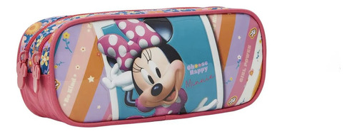 Estojo Escolar Duplo Rosa Minnie 2divisórias Xeryus