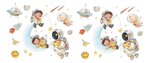 Hemoton 2 Juego Astronauta Etiqueta Pared Luna Niño Pvc