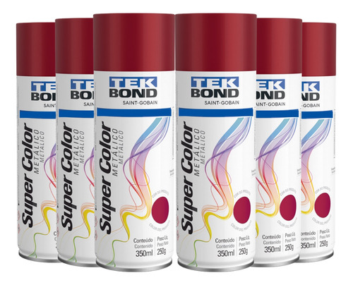 Spray Tek Bond Vermelho Metálico Super Color 350ml Emb. C/06