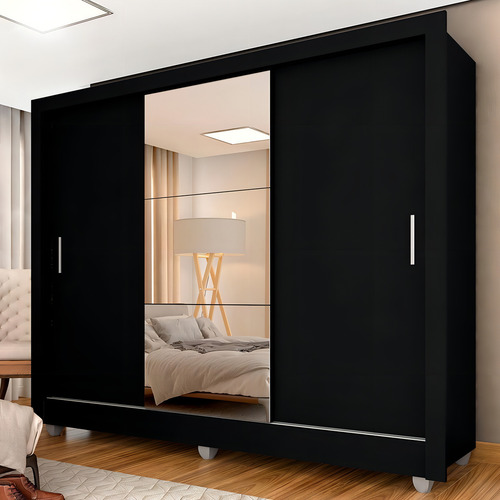 Guarda Roupa Casal Vivian 3 Portas Esp Maior Preto Fosco Cor Preto-fosco