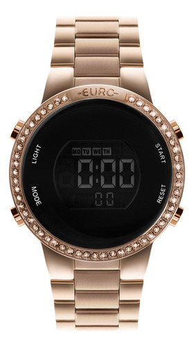 Relogio Euro Led Digital Feminino Cristais Gold Rose 4,3 Cm Cor do fundo Preto