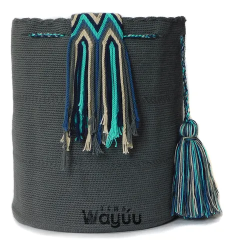 Mochila Wayuu Unicolor Gris Oscuro Grande Original