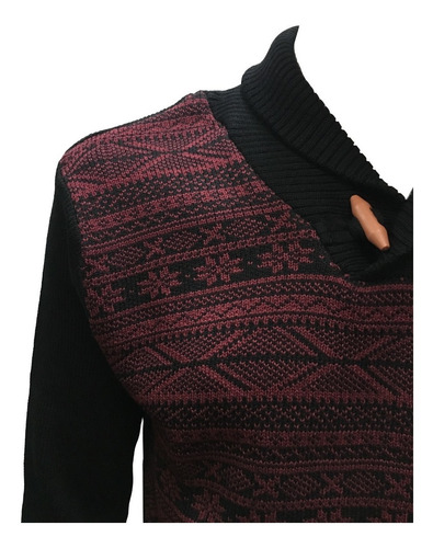 Imagen 2 de 4 de Suéter Negro Con Rojo Cuello V Y Botón Hombre
