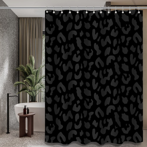 Cortina Ducha Leopardo 72 X 72  Estampado Negro Juego