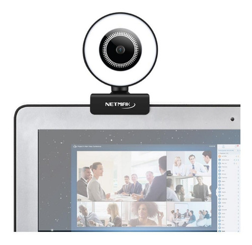 Imagen 2 de 4 de Cámara web Full HD 1080P Con Microfono Aro Luz Led Pc Notebook Win Linux
