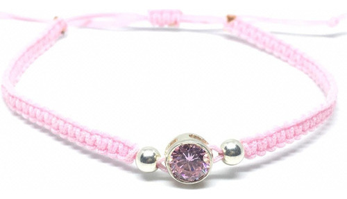 Pulsera Hilo Rosa Macrame Con Susanito Plata 925 