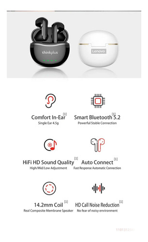 Auriculares in-ear gamer inalámbricos Lenovo EarPods Pro Live Pods X16 blanco con luz LED