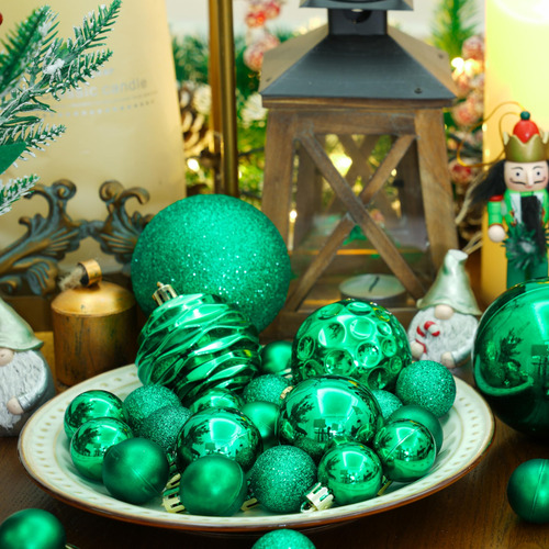 Juego De 24 Mini Esferas Inastillables Para Navidad Verde