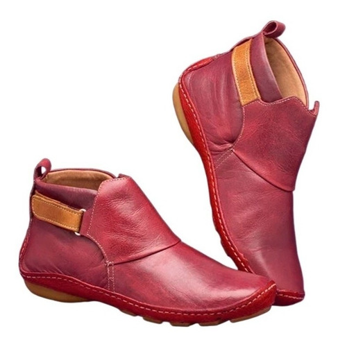 Botas Zapato De Cuero Cortas De Fondo Plano For Damas