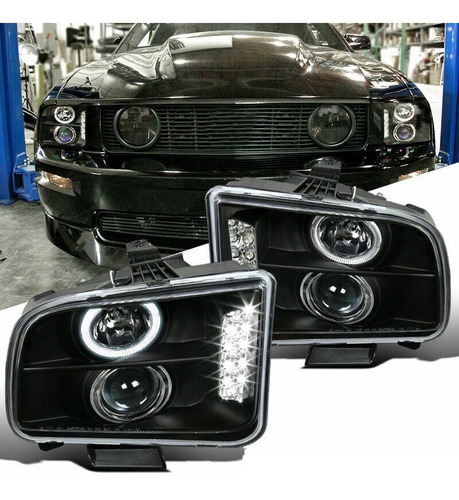 Ford Mustang 2005 - 2009 Juego Faros Con Ojo De Angel Negros