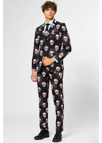 Traje Negro De Calaveras Skulleton Halloween Disfraz