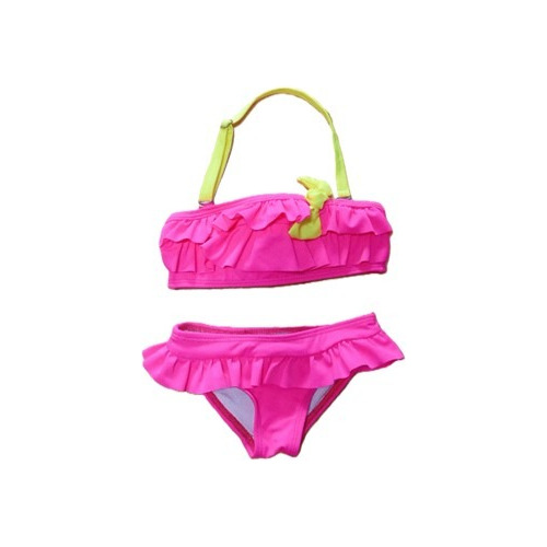 Bikini Traje De Baño Para Niña Rosa Fosfo Con Olanes
