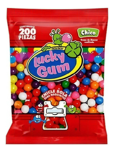 Caja Con 8 Bolsas Chicle Bola Lucky Gum Chico 200 Pzas 400gr