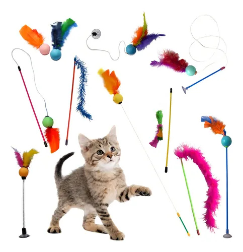 Brinquedos P/ Gatos Kit 10 Peças Interativos Varinha Bolinha