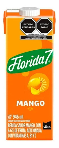 7 Pza Bebida Del Valle Florida 7 Mango 946 Ml