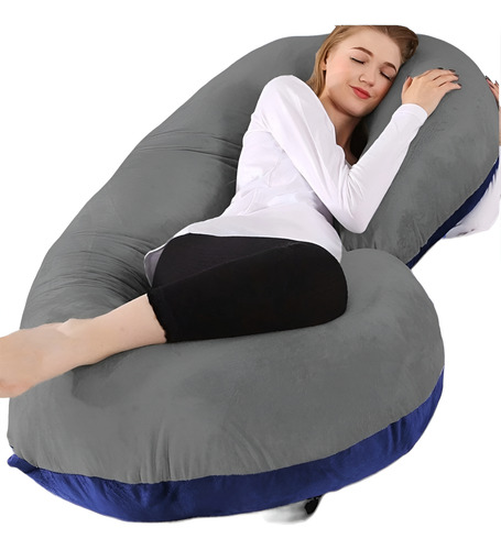 Almohada De Embarazo Y Lactancia O Descanso En G Mas Color Marino Con Gris Liso