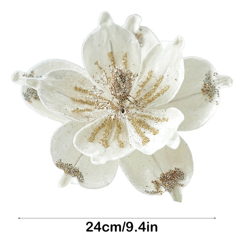 Magnolia Navideña Con Purpurina, 2 Unidades, Con Tallos