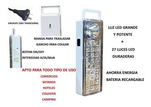 Luz De Emergencia Leds Recargable Enchufe 220v Led