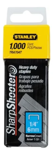 Grapas Stanley T50 1/4 (6mm) Caja 1000 Unidades Tra704t