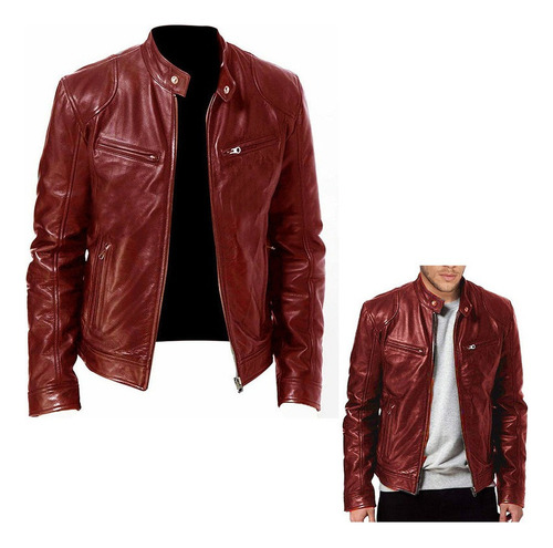 Wan Chamarra Piel De Hombre Slim Fit Estilo Biker Cazadora