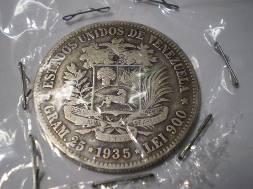 Imagen 2 de 2 de Moneda De Plata. Cinco Bs. 1935. De Colección