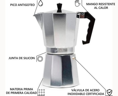 Imagen 3 de 4 de Cafetera Greca Aluminio 12 Tazas Primula Express + Regalo